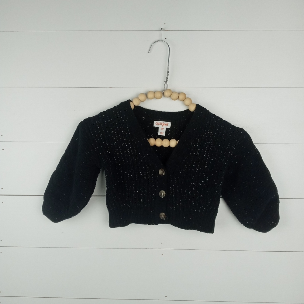 Cat & Jack girls size 18 mos black sparkle vneck button down cardigan sweater
